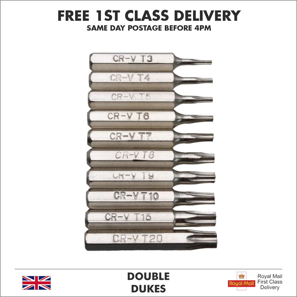 10PCS CR-V Torx Screwdriver Bits Set T3 T4 T5 T6 T7 T8 T9 T10 T15 T20 Mobile Bit - Dukes Supplies
