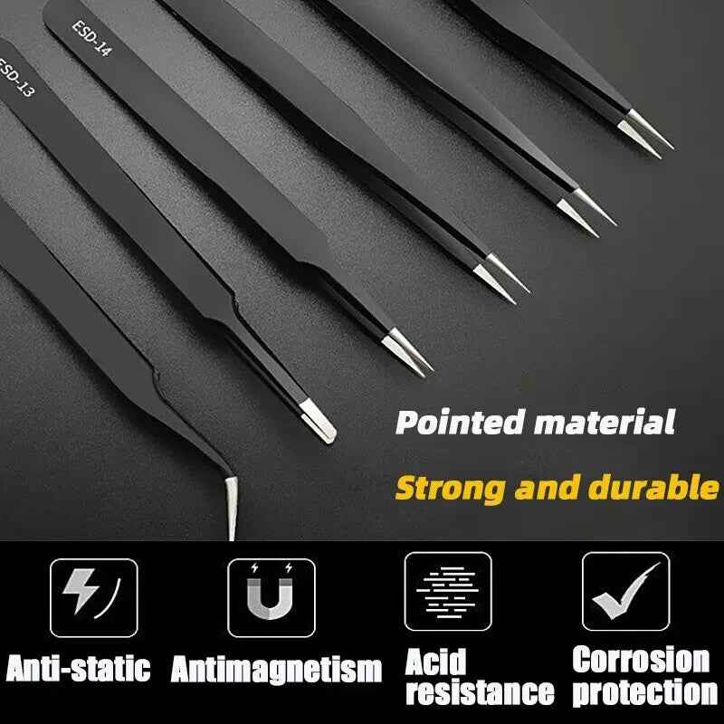 Anti-Static Precision ESD Tweezers Set Stainless Steel for Electronics UK - Dukes Supplies