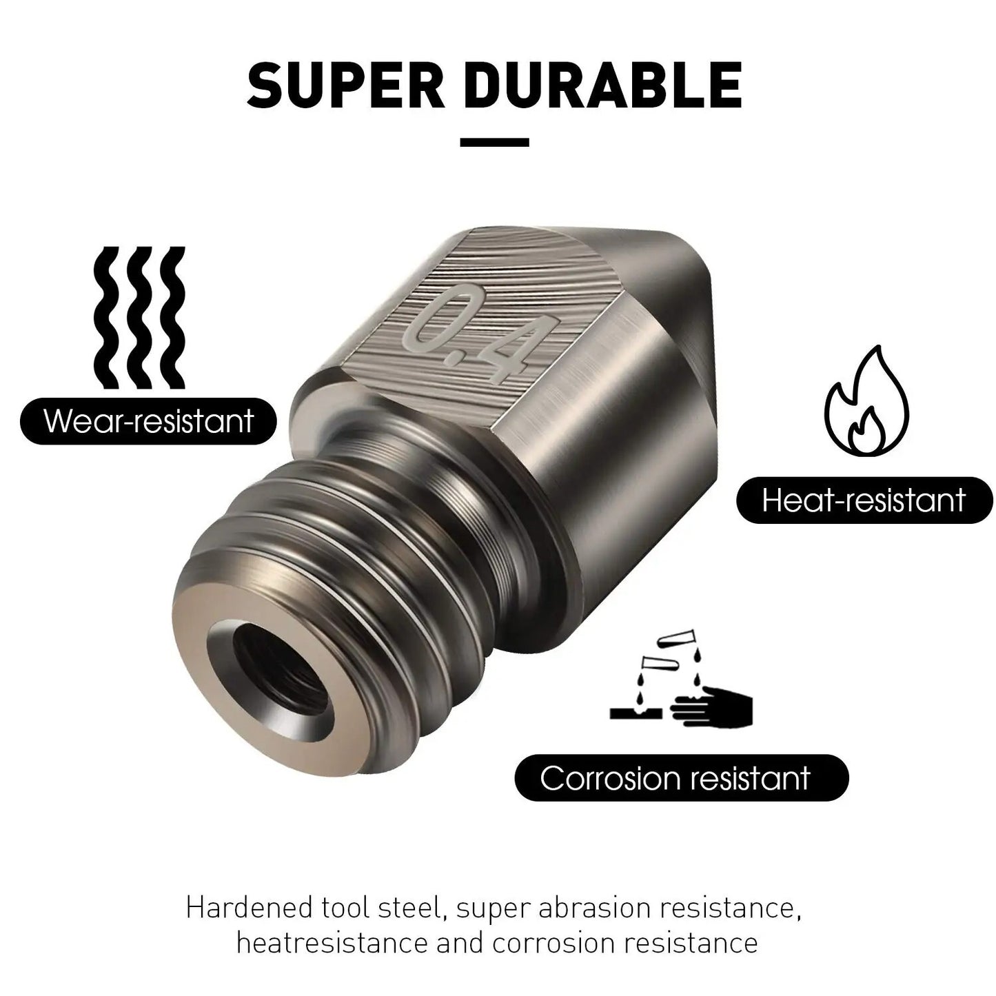 2pcs 0.4mm Hardened Steel 3D Printer Nozzle MK8 CR-10 Ender 3 Anet A8 m6 - Dukes Supplies