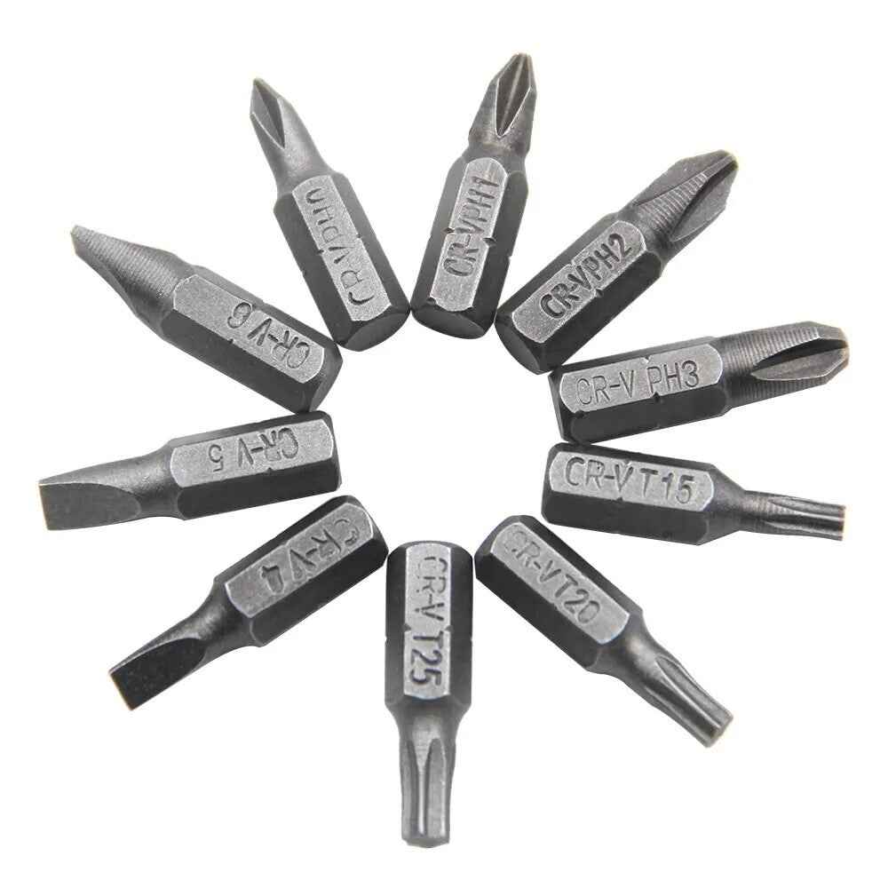 10pc Screwdriver Bits - Torx Cross Head Slotted Philips Hex Power Driver Screw - Dukes Supplies