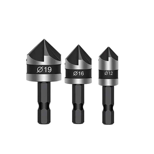 3pc Hex Countersink Drill Bits Carbon Steel HCS 1/4" 12mm 16mm 19mm Shank - Dukes Supplies
