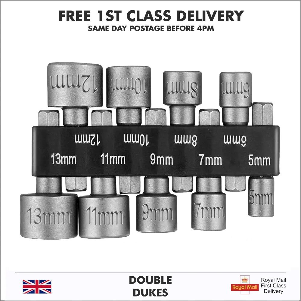 9pc Hex Shank Nut 1/4'' Driver Socket Adapter Set for Power Tools Bits Set - Dukes Supplies