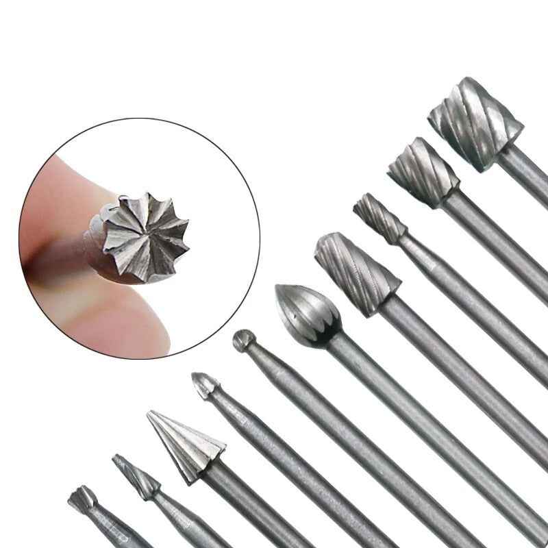 10 x HSS Routing Wood Carving Tool Rotary Drill File Router Bits For Dremel - Dukes Supplies