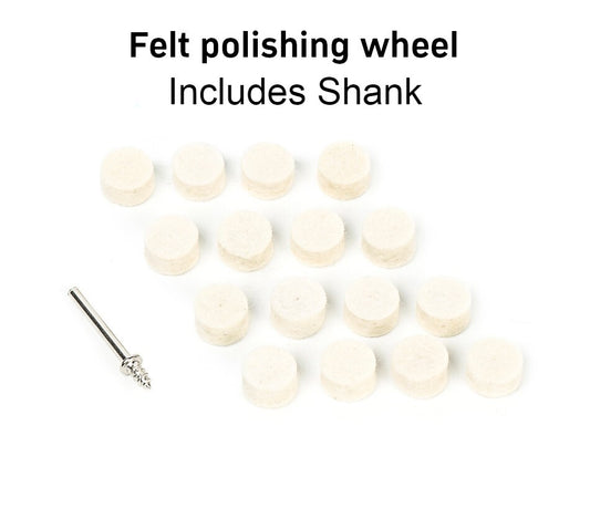 16pc Felt Buffing Polishing Wheel Kit With Shank/Mandrel For Rotary Tool Dremel - Dukes Supplies