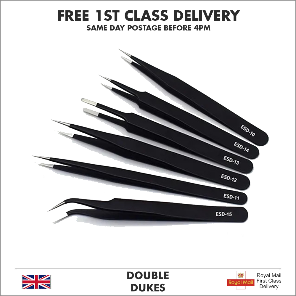 Anti-Static Precision ESD Tweezers Set Stainless Steel for Electronics UK - Dukes Supplies
