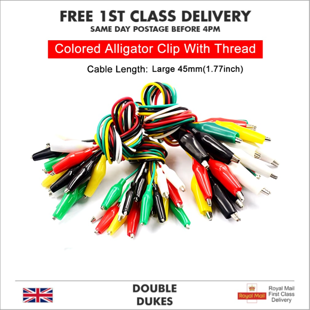 10pc Coloured Cable Wire Crocodile Test Leads Clamps Wire With Aligator Clips - Dukes Supplies
