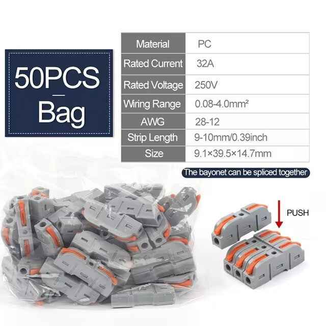 SPRING LEVER TERMINAL BLOCK ELECTRICAL CABLE WIRE CONNECTOR QUICK SPLICE INLINE - Dukes Supplies