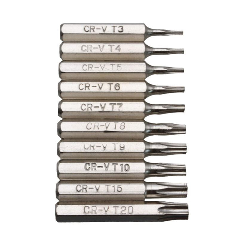10PCS CR-V Torx Screwdriver Bits Set T3 T4 T5 T6 T7 T8 T9 T10 T15 T20 Mobile Bit - Dukes Supplies