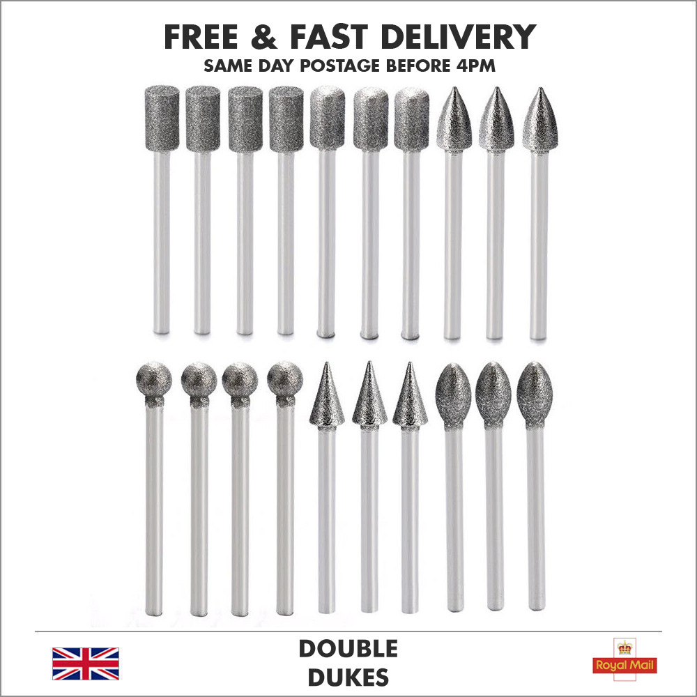 20Pcs Dremel Diamond Grinding Burr Drill Bit Set For Woodworking Rotary Tool - Dukes Supplies