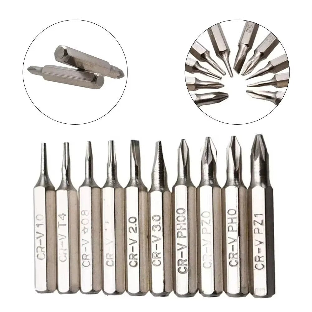 10PCS CR-V Screwdriver Bits Set PH00 PH0 PZ1 PZ0 SL3 SL2 SL1 T5 T4 Mobile Bits - Dukes Supplies