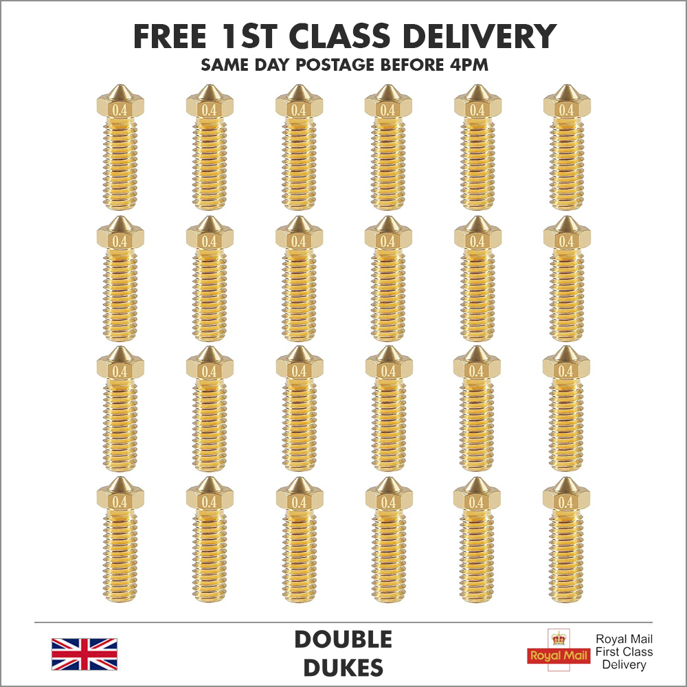 3D Printer M6 Volcano Brass Extruder Nozzle E3D 0.2mm - 0.4mm First Class UK - Dukes Supplies