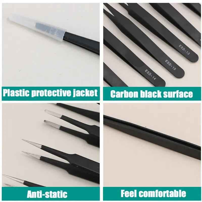 Anti-Static Precision ESD Tweezers Set Stainless Steel for Electronics UK - Dukes Supplies