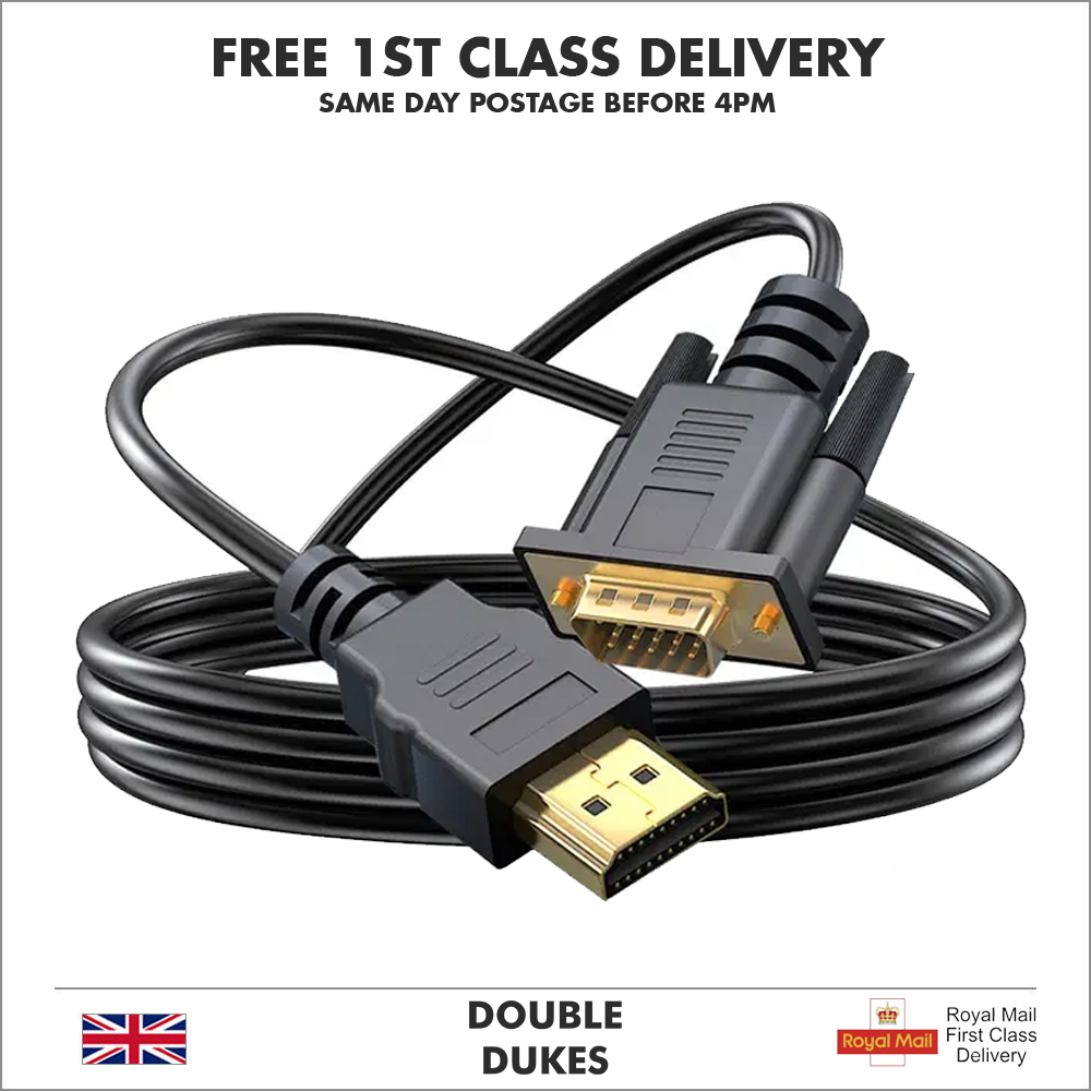 1.8m HDMI to VGA Cable Monitor Lead PC XBOX Laptop Converter Adapter 2m - Dukes Supplies