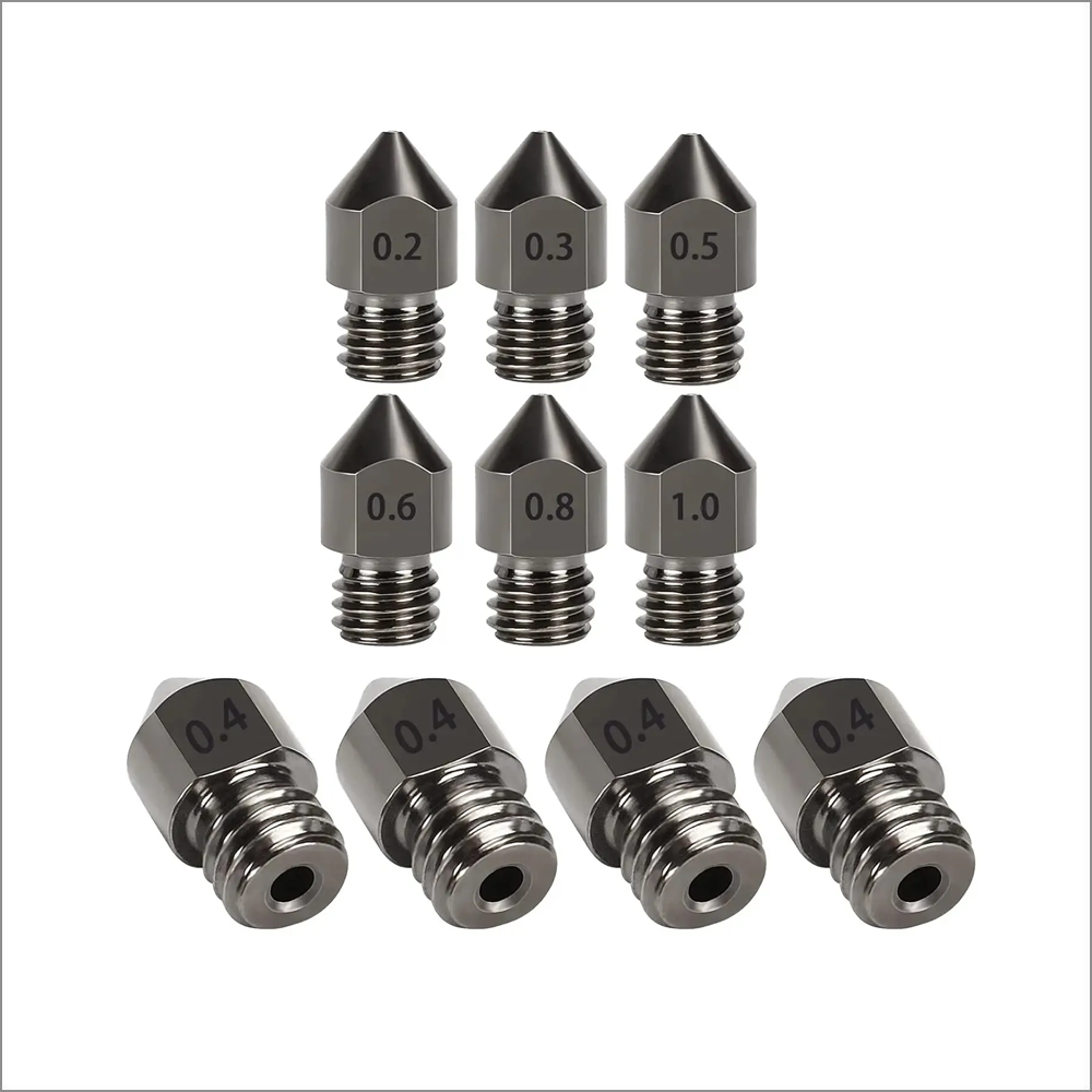 10pcs 0.2mm-1.0mm Hardened Steel MK8 3D Printer Nozzle Extruder Creality Ender - Dukes Supplies