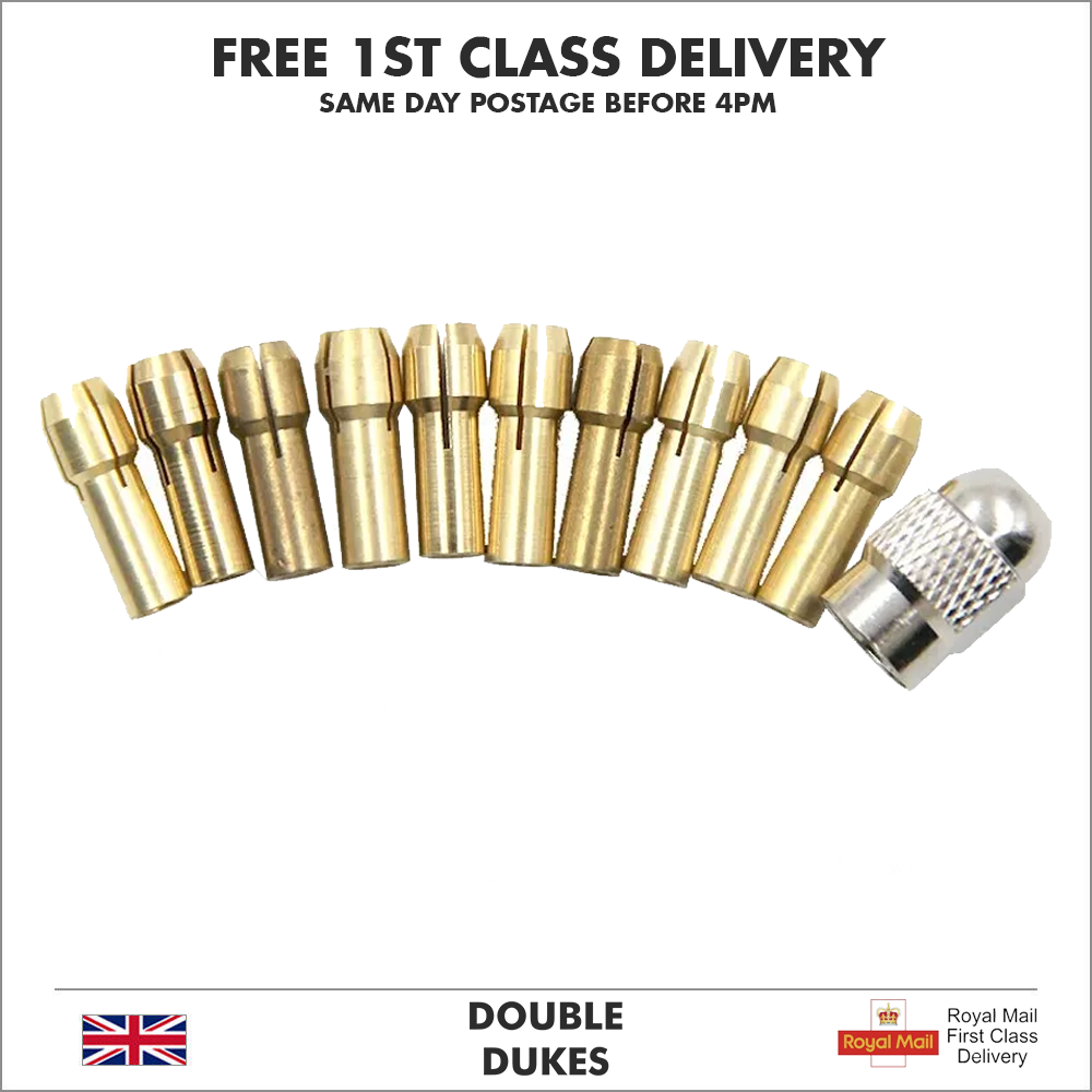 11 x Brass Drill Chuck Collet Bit For Dremel Rotary Tools Adapter 0.5mm-3.2mm - Dukes Supplies