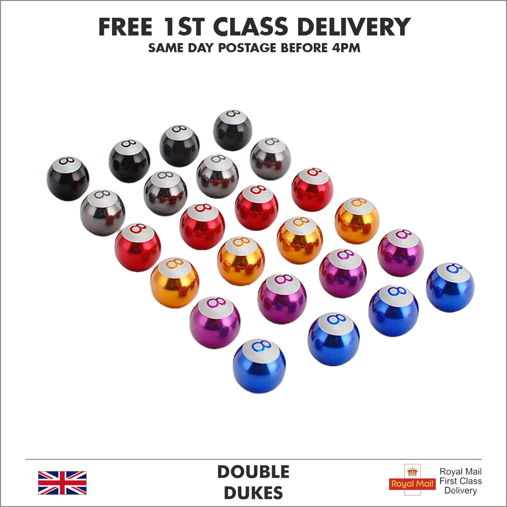 Valve Caps Metal Dust Caps 8Ball Car Motorcycle BMX Van Quad Caravan Alloy Caps - Dukes Supplies
