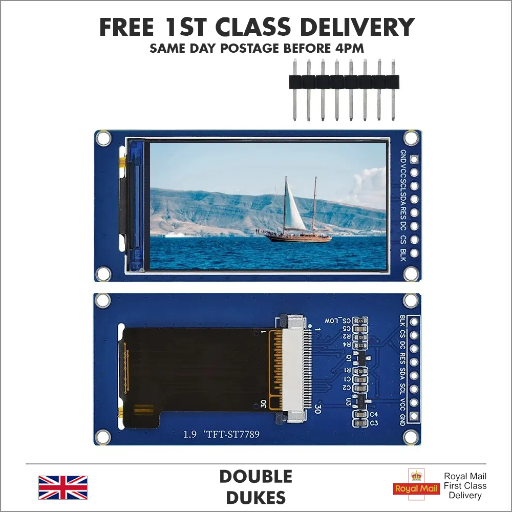 1.9'' IPS Full Angle TFT LCD Color Display Screen Module SPI ST7789 170x320 UK - Dukes Supplies