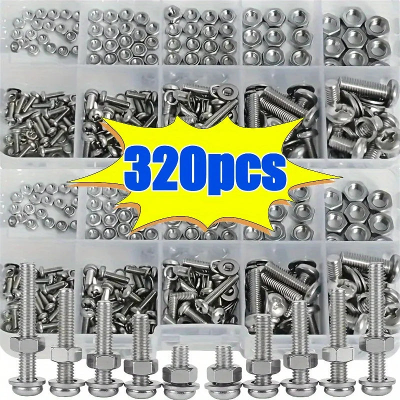 Hex Nuts and Bolt Set - 320 pieces/120 pieces, durable M2 - M5 metric size, universal hardware kit for DIY projects and repairs - Image 1