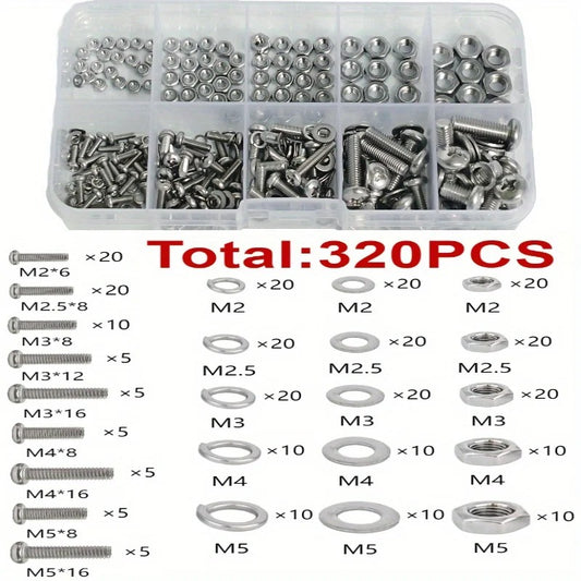 320/120pcs Hex Nuts & Bolt Set M2-M5 Metric Hardware Kit