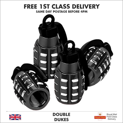 Tyre Valve Dust Caps Grenade Car Bike Motorcycle Alloy BMX MTB X 4 - Dukes Supplies