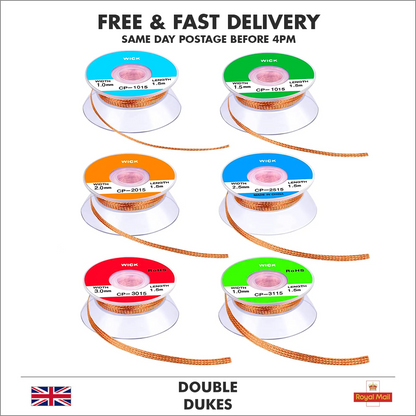 Desolder Desoldering Braid Wick Wire Mop Solder Sucker Fluxed Remover - Dukes Supplies