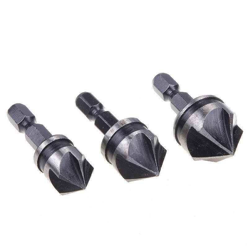 3pc Hex Countersink Drill Bits Carbon Steel HCS  1/4" 12mm 16mm 19mm Shank - Dukes Supplies