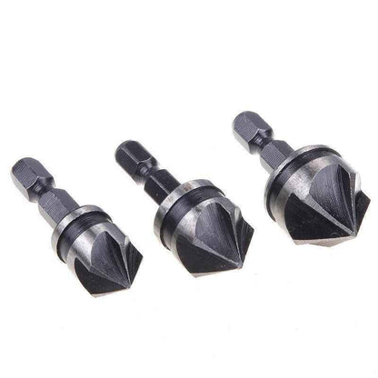 3pc Hex Countersink Drill Bits Carbon Steel HCS  1/4" 12mm 16mm 19mm Shank - Dukes Supplies