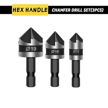 3pc Hex Countersink Drill Bits Carbon Steel HCS  1/4" 12mm 16mm 19mm Shank - Dukes Supplies