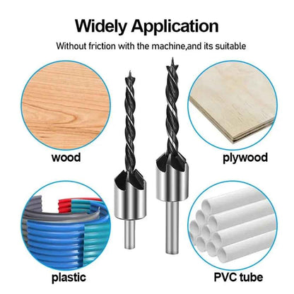 4x HSS 5 Flute Countersink Drill Bit Set Reamer Woodworking Chamfer & Wrench - Dukes Supplies