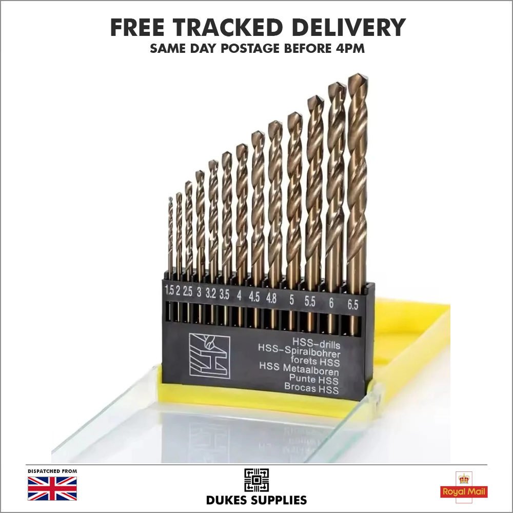 13 Pcs 1.5mm-6.5mm HSS 5% Cobalt Drill Bit Set, for Stainless Steel, Wood, Metal - Image 1