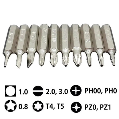 10PCS CR-V Screwdriver Bits Set PH00 PH0 PZ1 PZ0 SL3 SL2 SL1 T5 T4 Mobile Bits - Dukes Supplies