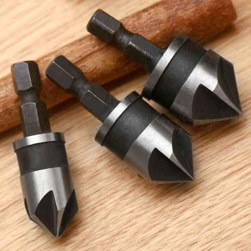 3pc Hex Countersink Drill Bits Carbon Steel HCS  1/4" 12mm 16mm 19mm Shank - Dukes Supplies