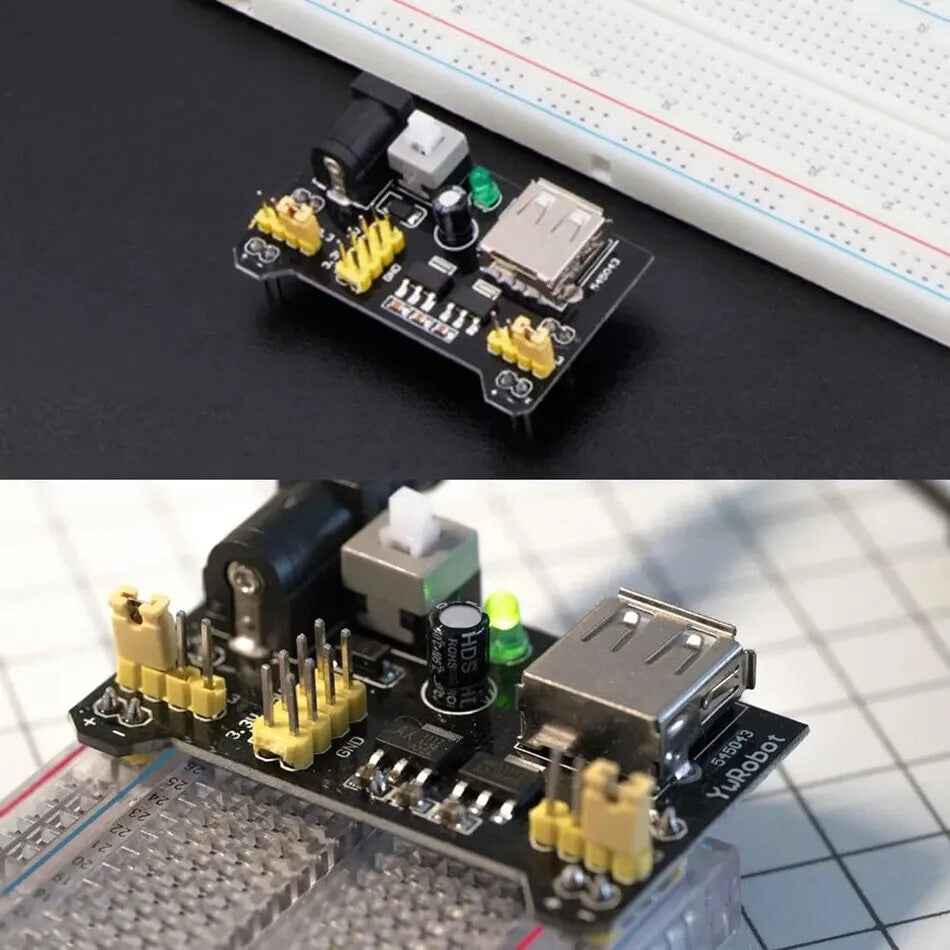 MB102 Solderless Breadboard Power Supply Module with 9V Battery Clip Power Cable - Dukes Supplies
