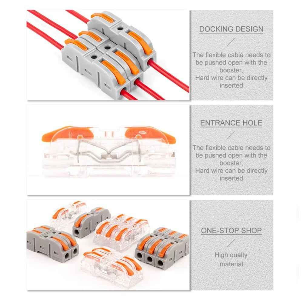 SPRING LEVER TERMINAL BLOCK ELECTRICAL CABLE WIRE CONNECTOR QUICK SPLICE INLINE - Dukes Supplies