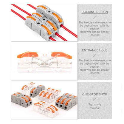 SPRING LEVER TERMINAL BLOCK ELECTRICAL CABLE WIRE CONNECTOR QUICK SPLICE INLINE - Dukes Supplies