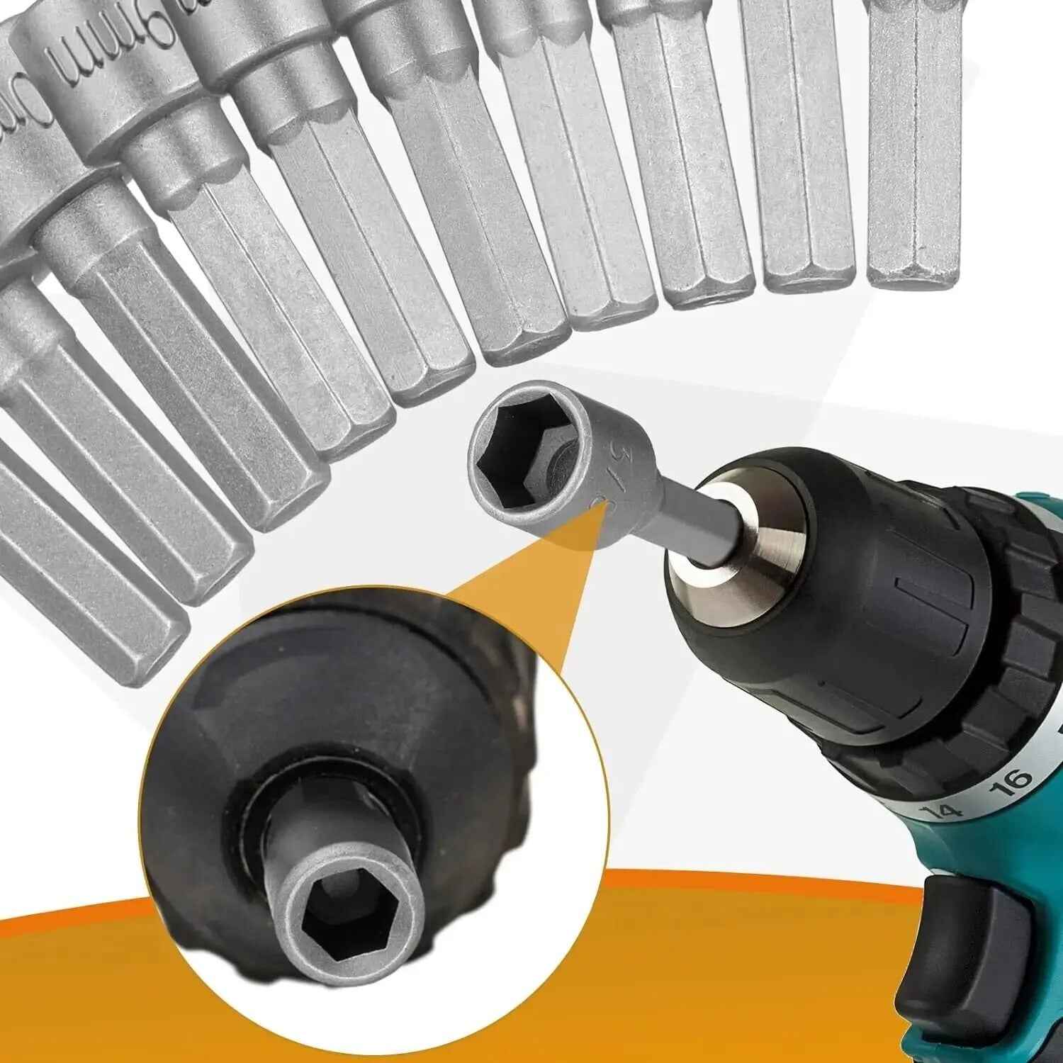 9pc Hex Shank Nut  1/4'' Driver Socket Adapter Set for Power Tools Bits Set - Dukes Supplies