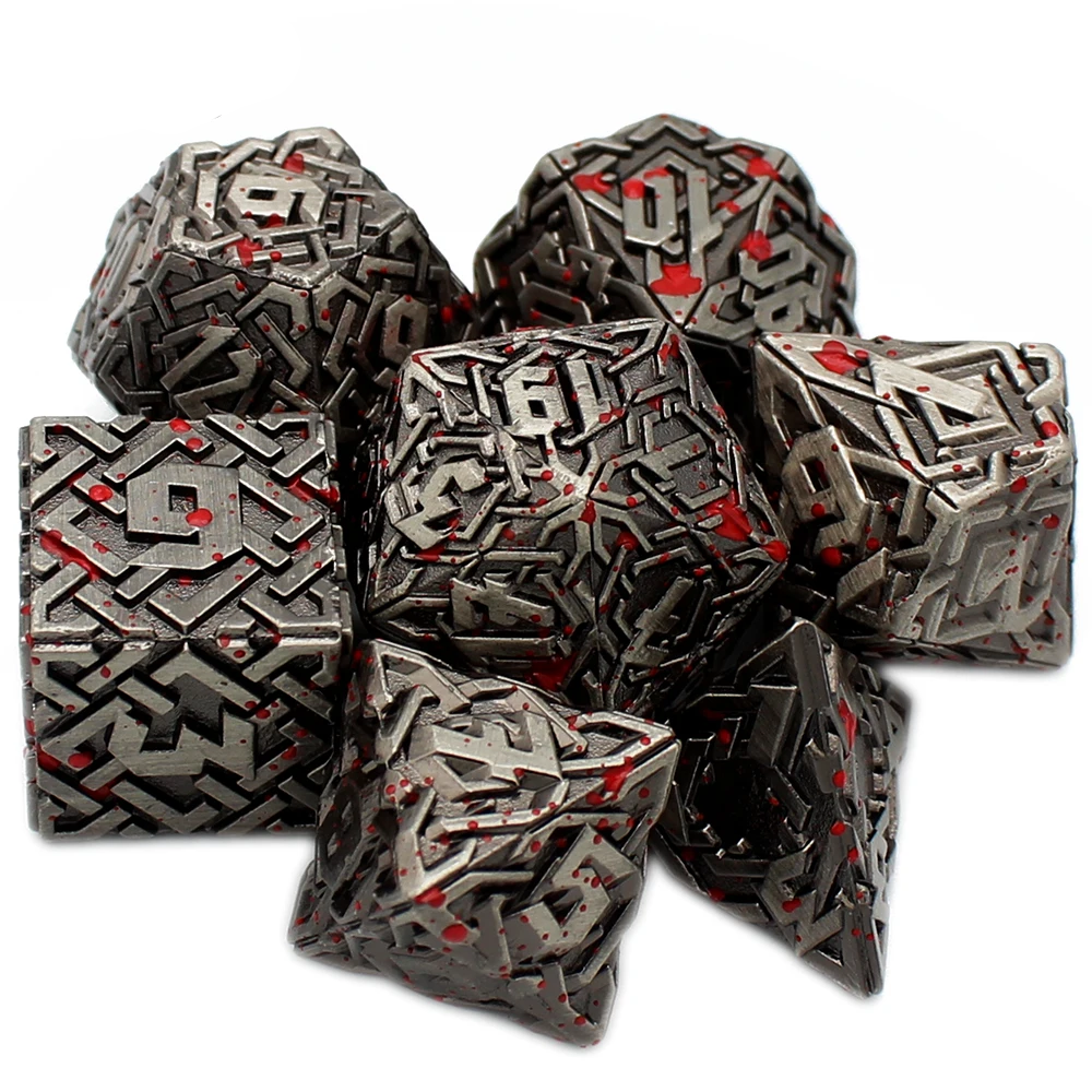 Silver Red Dragon Dice Set DND Metal Polyhedral Die Set TTRPG D&D Gift - Dukes Supplies