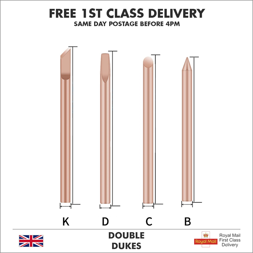 4pc Solder Soldering Iron Tips Pure Copper Replaceable Lead-Free 30W 40W 60W - Dukes Supplies
