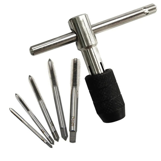 6pcs Hand Tap Set Screw Thread Taps T-Wrench Reamer M3-M8 Twist Drill Bit - Dukes Supplies