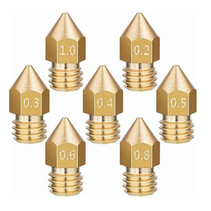 3D Printer Nozzle MK8 Brass Extruder 0.2mm - 1.0mm Creality Ender CR-10 makerbot - Dukes Supplies