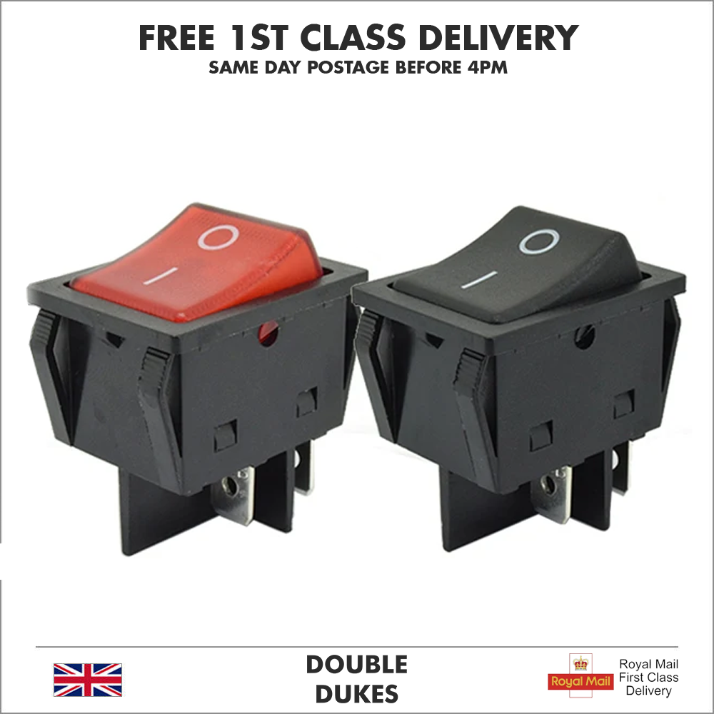 KCD4 2 Position Rectangular Rocker Switch 4 Pin 250V 16A ON OFF Large Heavy Duty - Dukes Supplies