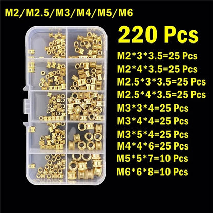 220Pcs Brass Heat Insert Nuts Kits Heat Set M2 M2.5 M3 M4 M5 M6 Threaded Inserts - Image 2