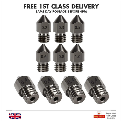 10pcs 0.2mm-1.0mm Hardened Steel MK8 3D Printer Nozzle Extruder Creality Ender - Dukes Supplies