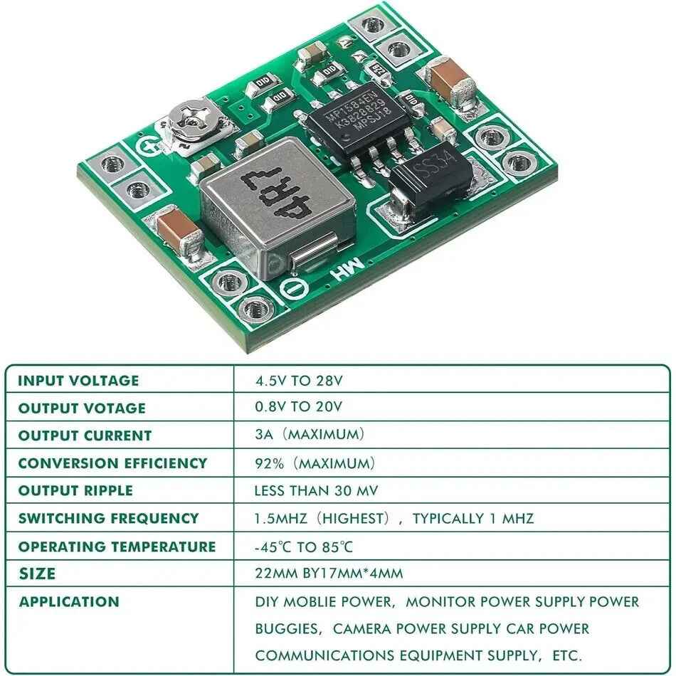 Mini 3A DC-DC Step Down Module Buck Converter Power Adjustable MP1584EN -UK - Dukes Supplies