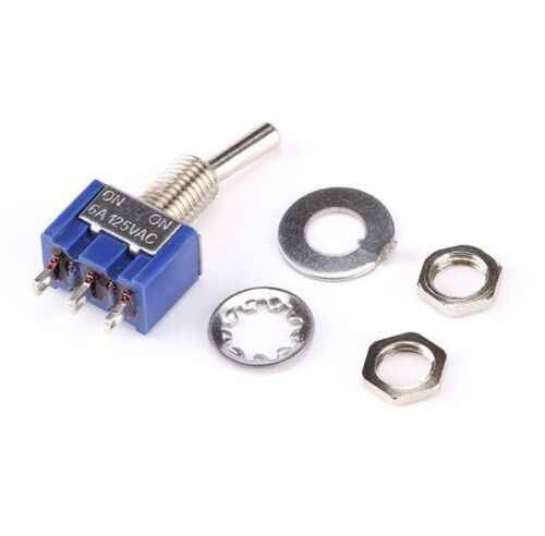 ON/ON Mini Latching Toggle Switch 3 Pin SPDT 6A 125VAC/3A 250VAC 2-Way DIY PCB - Dukes Supplies