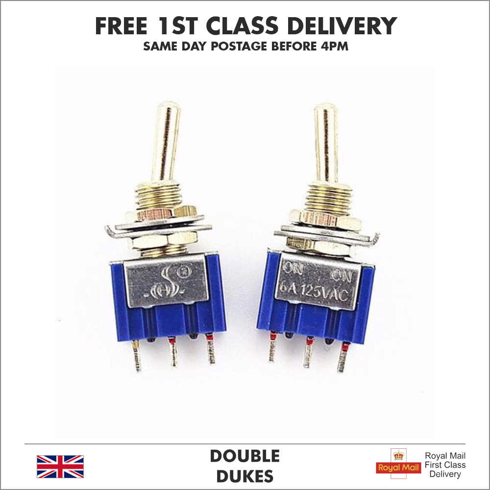 ON/ON Mini Latching Toggle Switch 3 Pin SPDT 6A 125VAC/3A 250VAC 2-Way DIY PCB - Dukes Supplies