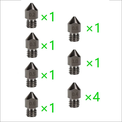 10pcs 0.2mm-1.0mm Hardened Steel MK8 3D Printer Nozzle Extruder Creality Ender - Dukes Supplies