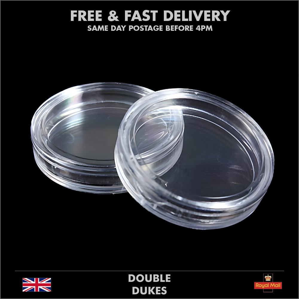21mm Coin Capsules - 1p Coin Holder Clear Capsules Round Display Case Container - Dukes Supplies