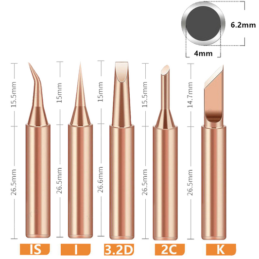5pc/Set 900M Soldering Iron Tip Set Pure Copper Iron Head Solder Tool Tips - Dukes Supplies