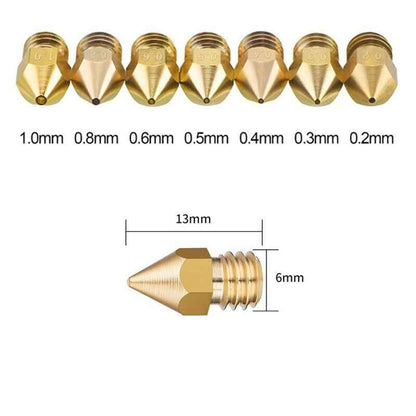 3D Printer Nozzle MK8 Brass Extruder 0.2mm - 1.0mm Creality Ender CR-10 makerbot - Dukes Supplies